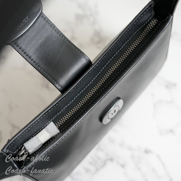 NWT Coach CAA92 Eliza Shoulder Bag With Zipper Closure Refined Leather Black - Picture 12 of 14